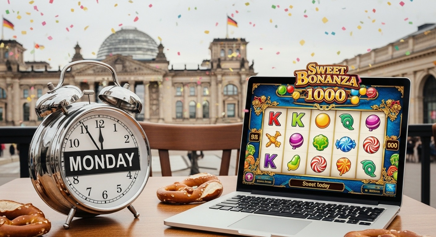 Spieler in deutschem Café mit Laptops und Bonanza-Symbolen