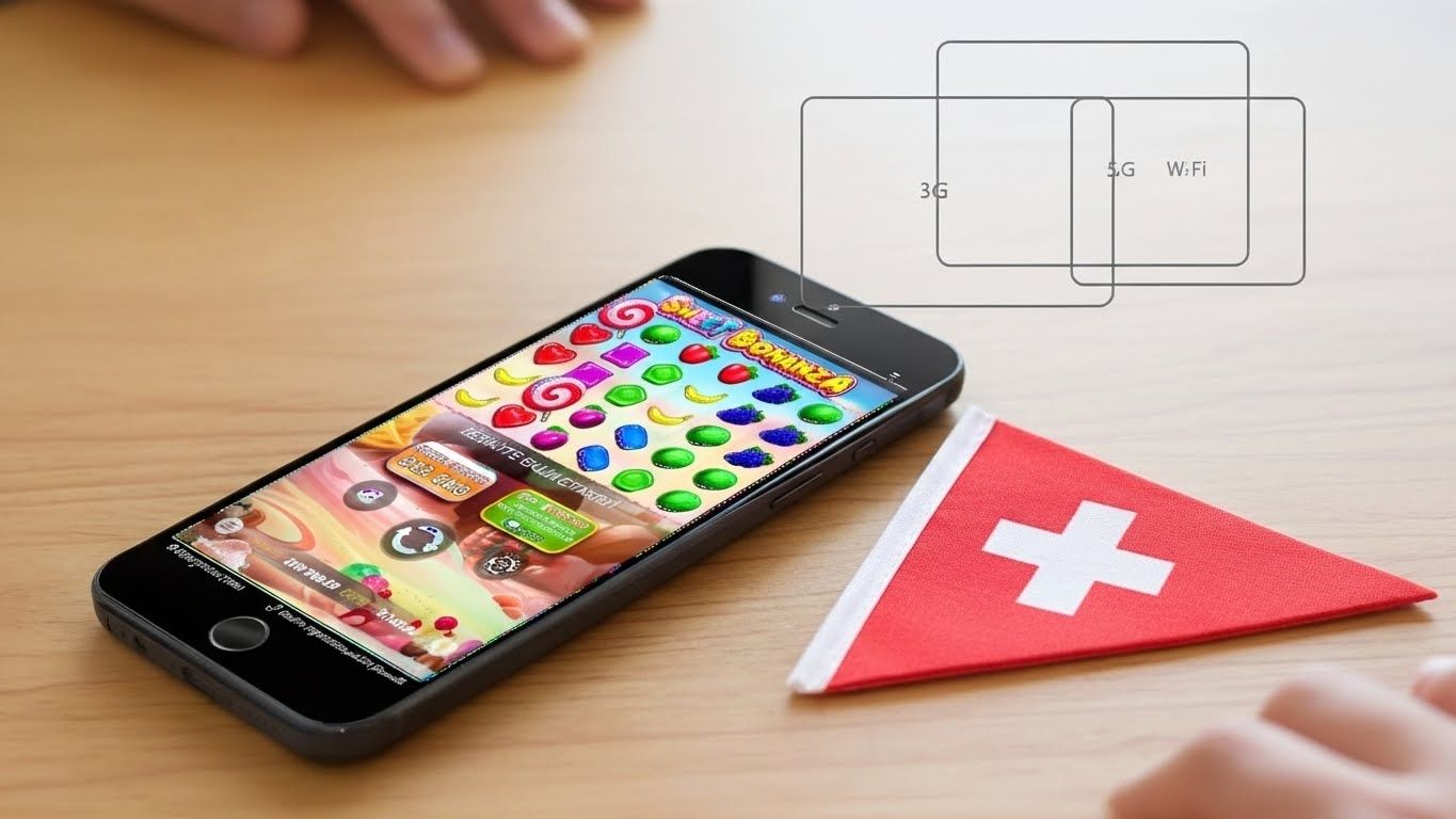 Smartphone mit klar strukturierter Casino App Oberfläche und Schweizer Bezug