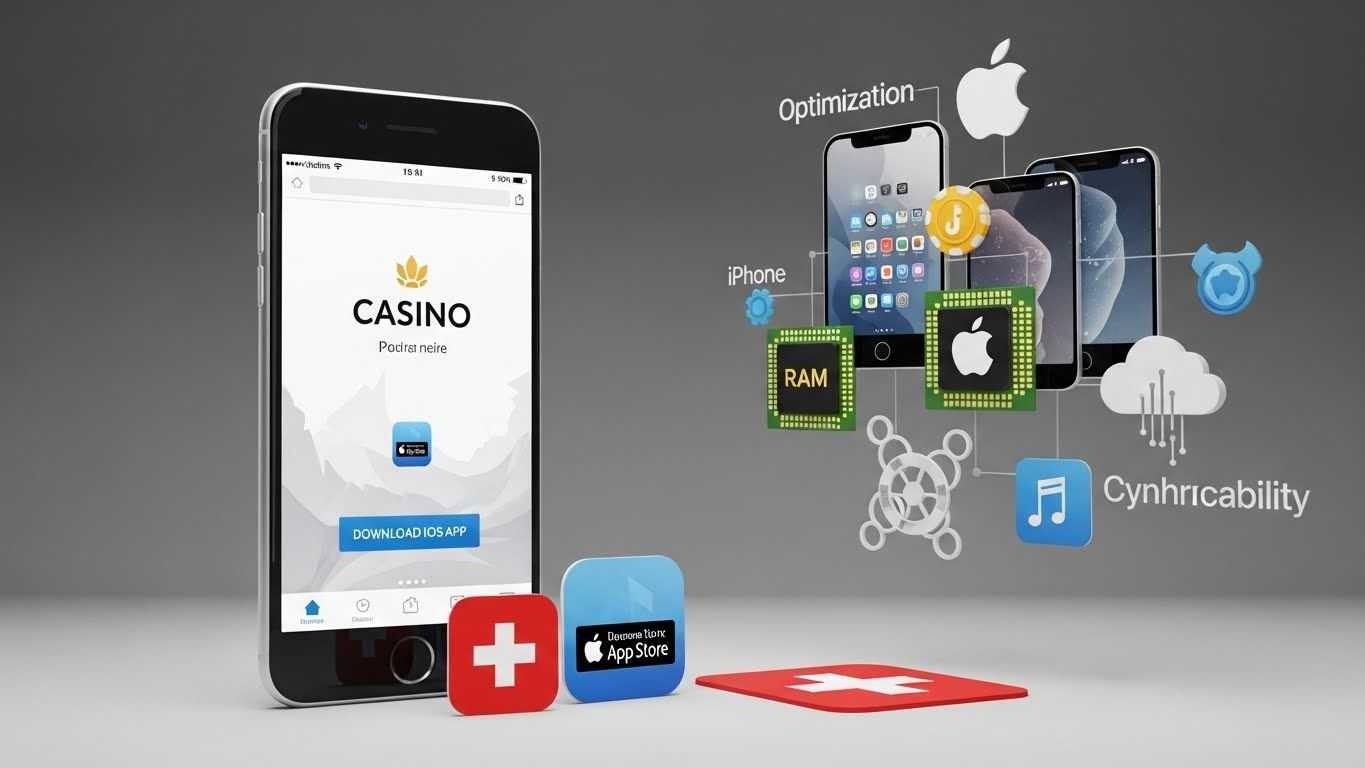 iOS Gerät mit neutraler Casino Download Seite und App Store Hinweis im Schweizer Kontext