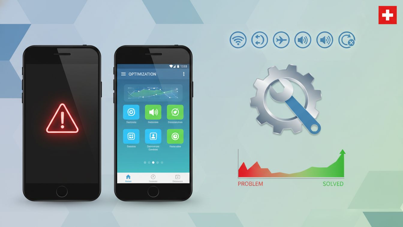 Darstellung typischer App Probleme und ihrer Lösung durch Neustart Netzwerkwechsel und Einstellungen